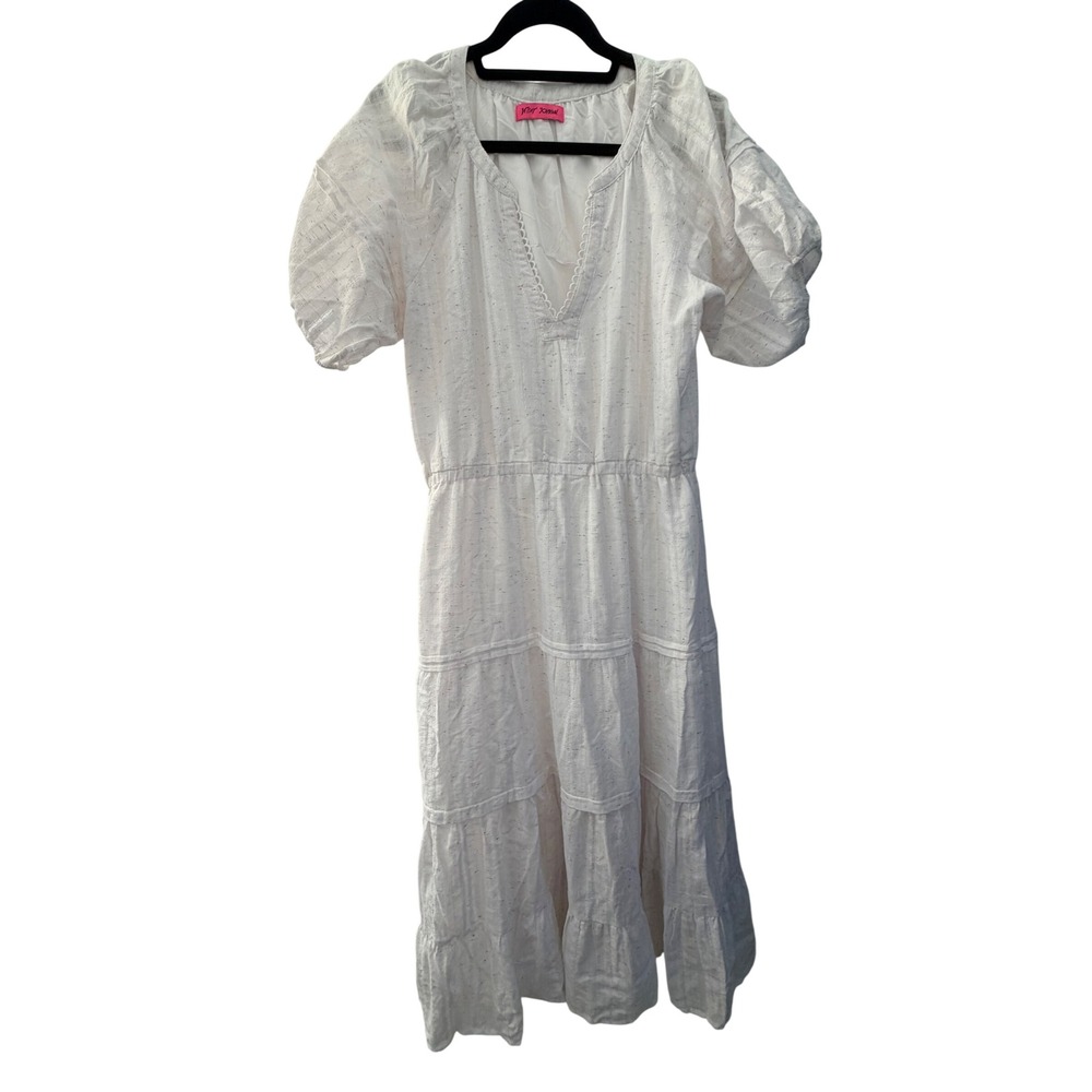 Betsey Johnson Maxi Dress White EUCTiered Puff Sleeve Boho Cottagecore
